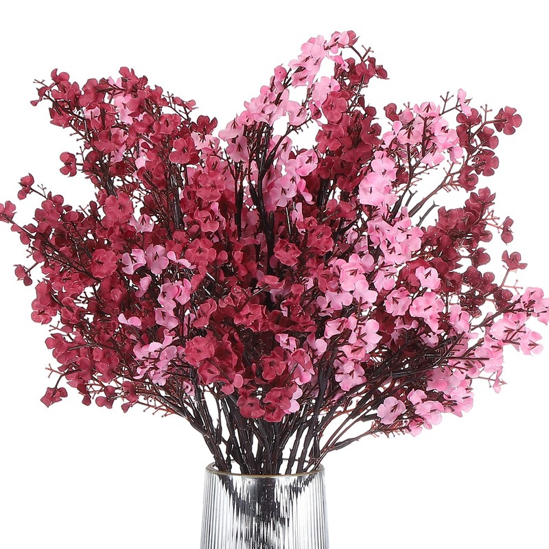 9pcs Artificial Flowers for DIY Bouquet, Dark Red/Pink