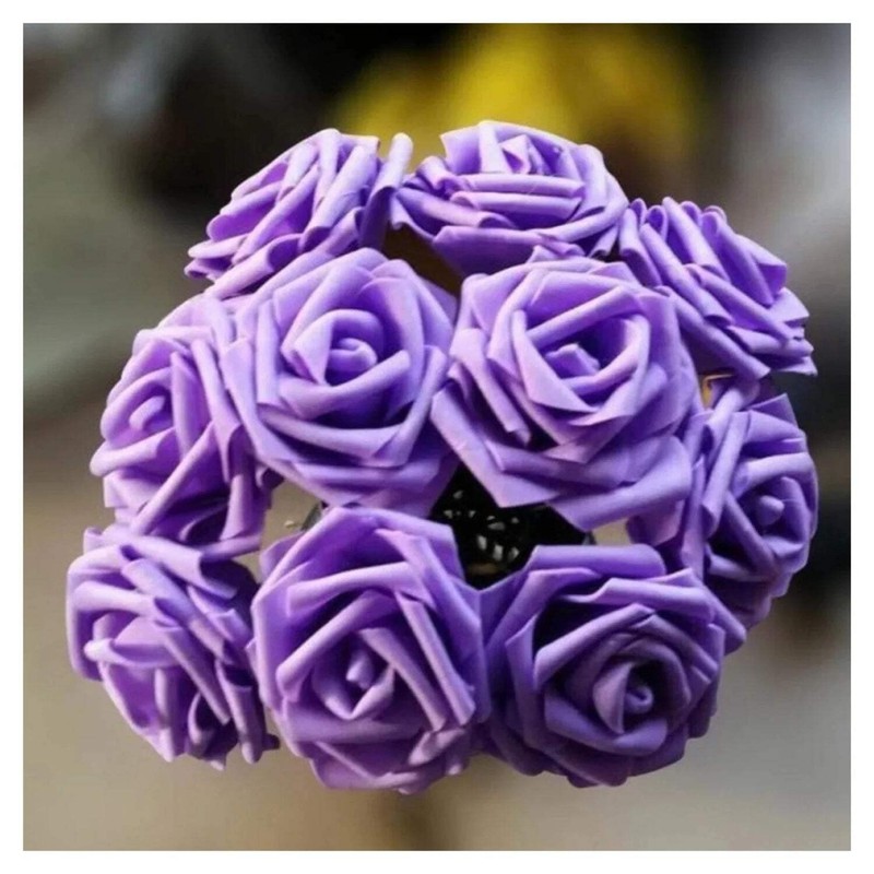 60pcs 8cm Artificial Flowers with Stems Foam Rose Fake Bride Bouquet Wedding Set gallery