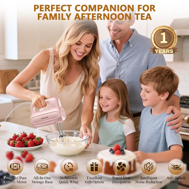Hand Electric Mixer, 5-Speed KitchenMixer with 5 * 304 Stainless Steel Attach... gallery
