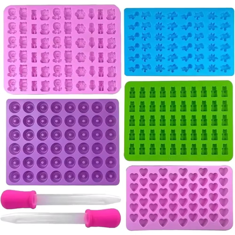 Candy Silicone Moulds Set with 2 Droppers - Gummy & Jelly Trays