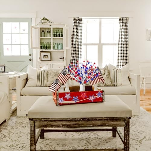 6 Pcs 4th of July Artificial Flowers 24” Patriotic Berry Picks Faux White Red gallery