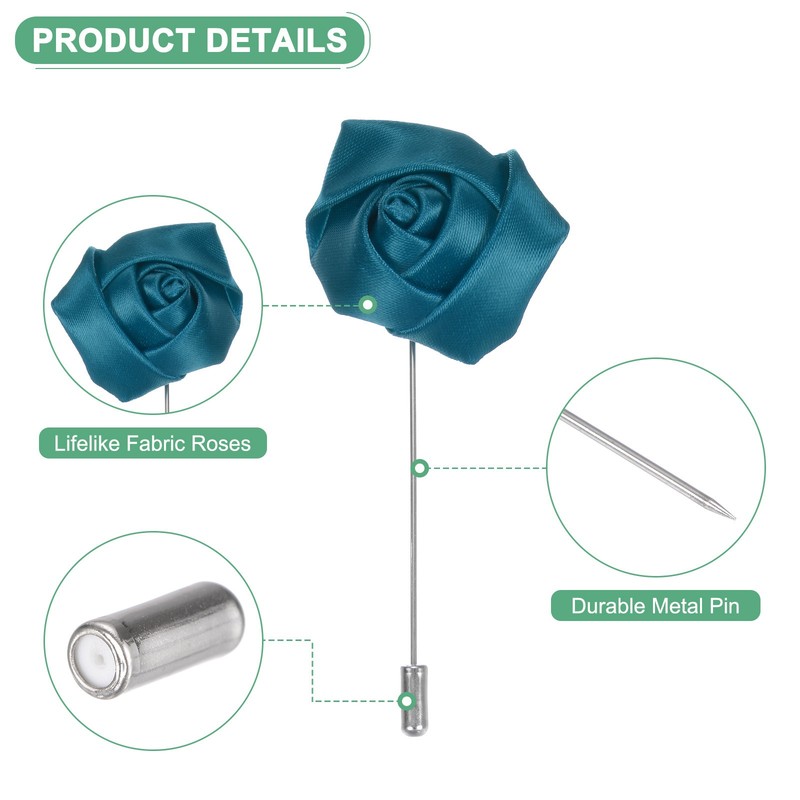 12-Pack Rose Boutonnieres, Lapel Pin Boutonnieres for Men Wedding [Indigo] gallery