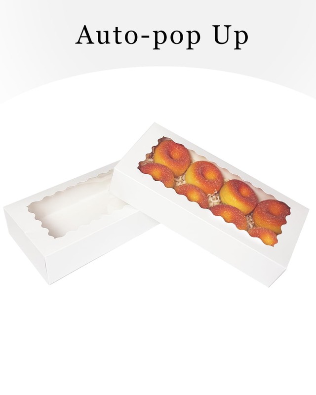 Auto-pop up Cookie Box with Window 12x5.5x2.5 Inch White 50Pcs Pastry Macaron... gallery