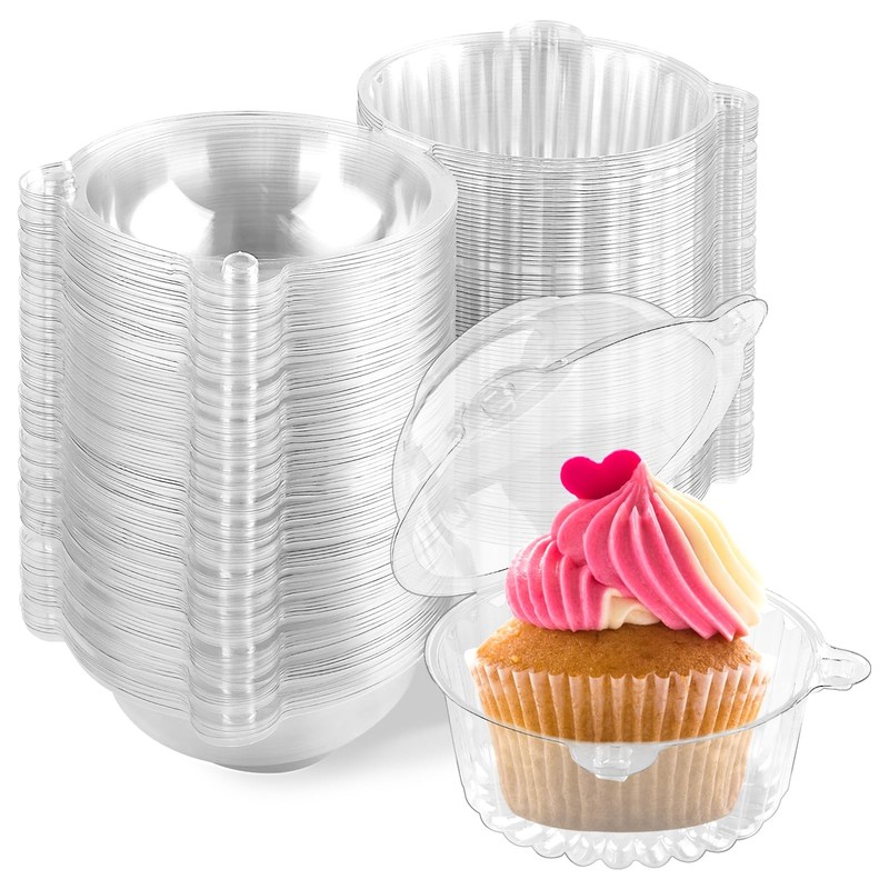 Zezzxu 100 Pack Individual Cupcake Containers, 3.1 x 3.3 x inches, Clear