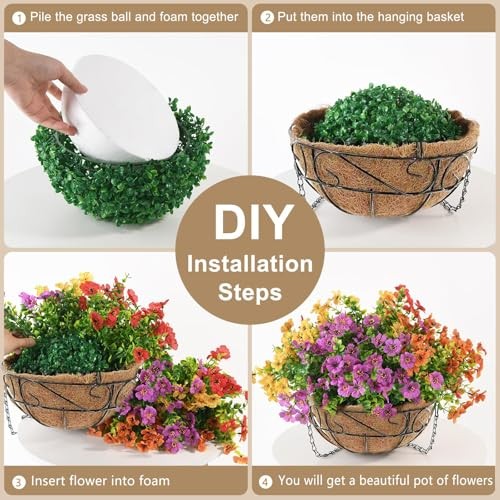Artificial Faux Hanging Plants Flowers with Basket - 12 Mix Flowers + 1 Basket gallery