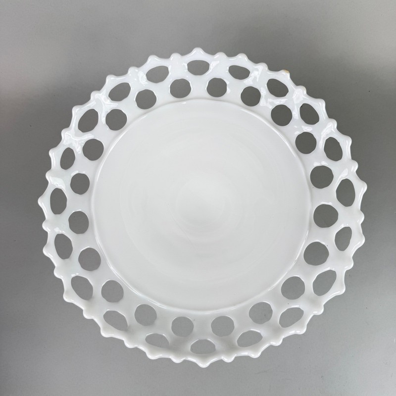 Westmoreland Doric Lace Milk Glass Pedestal Compote Fruit Stand 11" Vintage gallery