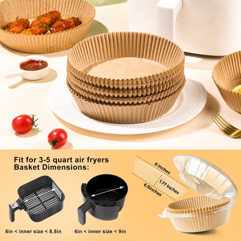 Air Fryer Paper Liners Disposable: 100PCS Round Airfryer 6.5"Round, Natural gallery