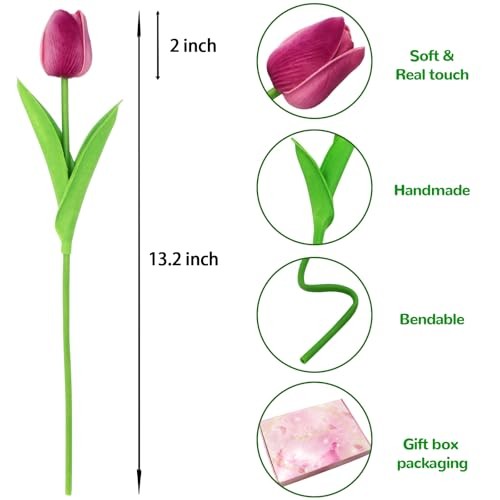 28pcs Multicolor Flowers Artificial Tulip Stems Real Feel PU Tulips Multi Color gallery