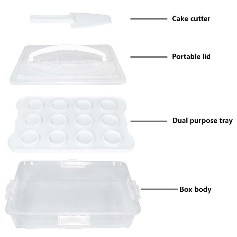 1Pack White Plastic Cake and Cupcake Carrier Holder, Large Portable Storage C... gallery