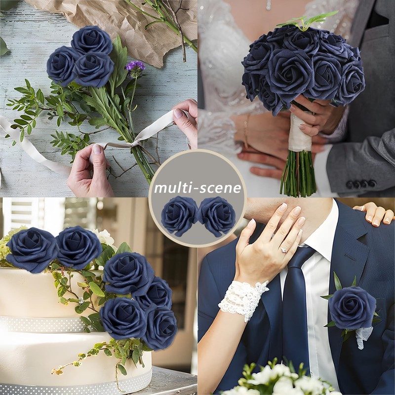 WANTMAZOR 100pc Navy Blue Artificial Foam Roses Fake Flowers Real Looking gallery