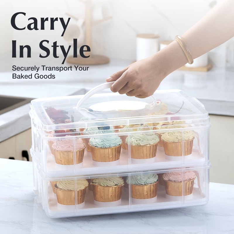 Plastic Cupcake Carrier 24 Count, 2-Layer Cupcake Holder Carries with Lid & H... gallery