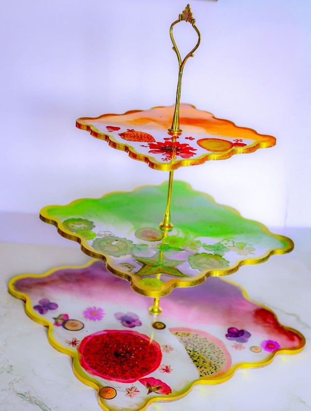 Handmade Resin 3-Tier Dessert Stand Fruit Theme Cupcake Display Serving Tray