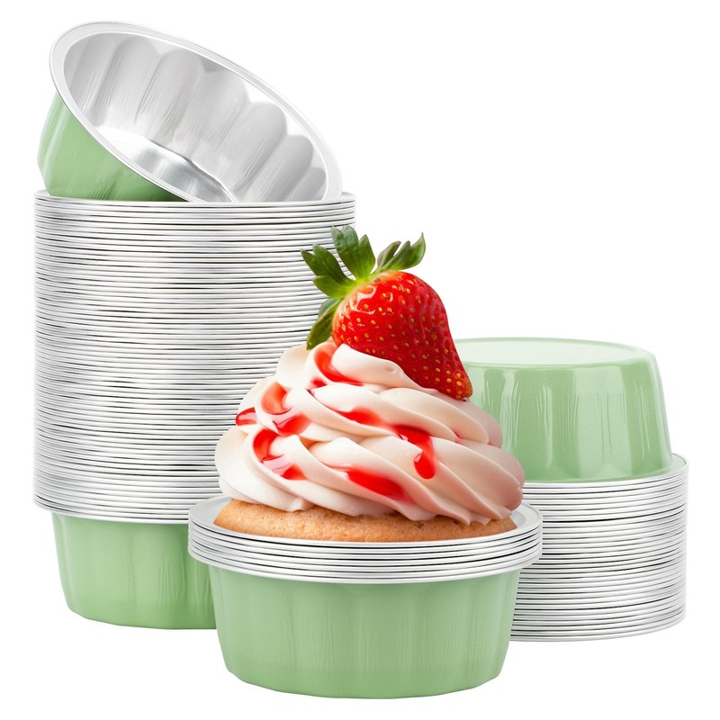 Beasea 8oz Aluminum Ramekins, 100 Pack 3.9″ Disposable Baking Foil – Pea Green