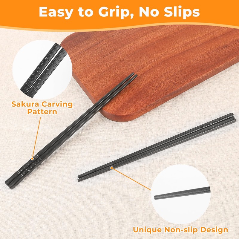 Fiberglass Chopsticks Reusable Set, 5 Pairs Black Gift-Boxed – Premium Non-Sl... gallery
