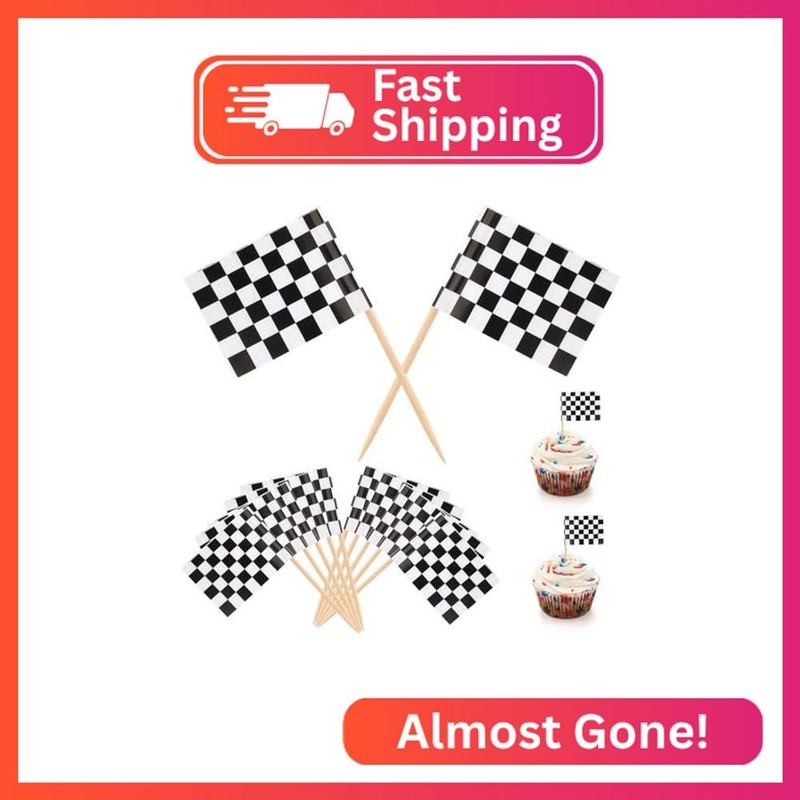 100pcs Mini Checkered Toothpick Flags, Black&White Mini Flags on Sticks Double S