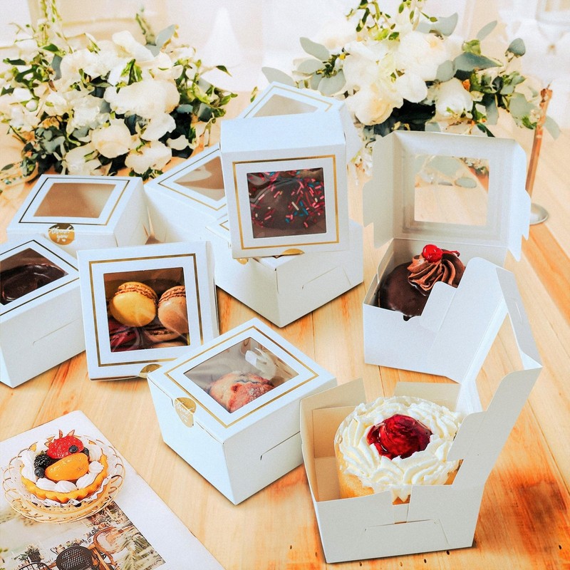 White Bakery Boxes With Window 4x4x2.5 Inch Small Cake Cookie Dessert 30 PCS gallery
