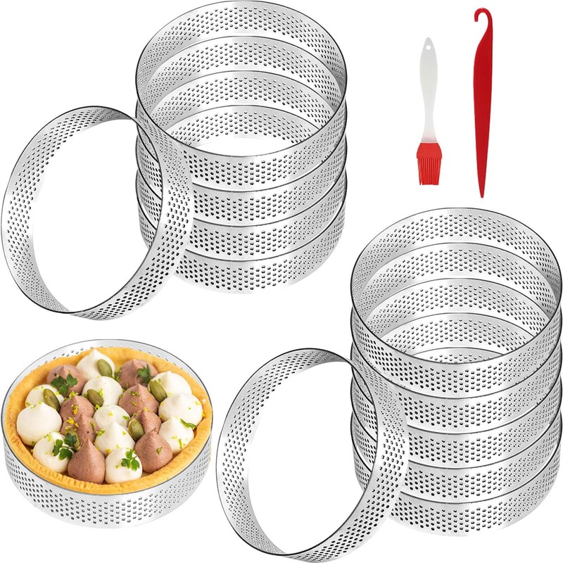 12Pack Tart Rings 3.15 Inch, Stainless Steel Perforated Tart Rings for Baking…