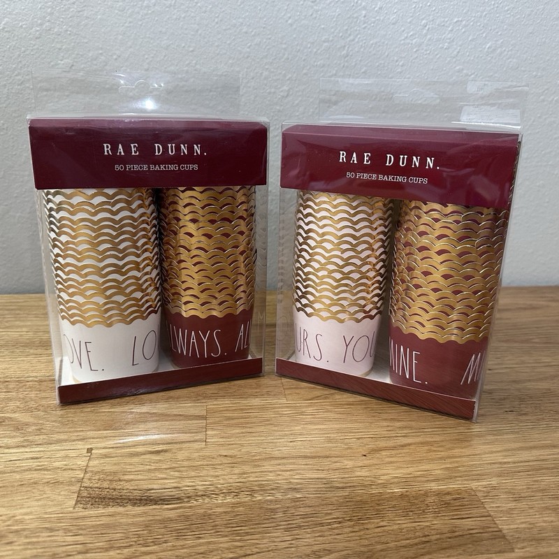 100pc Rae Dunn Baking Cups, “Love, Always, Yours, Mine” White/Red/Gold