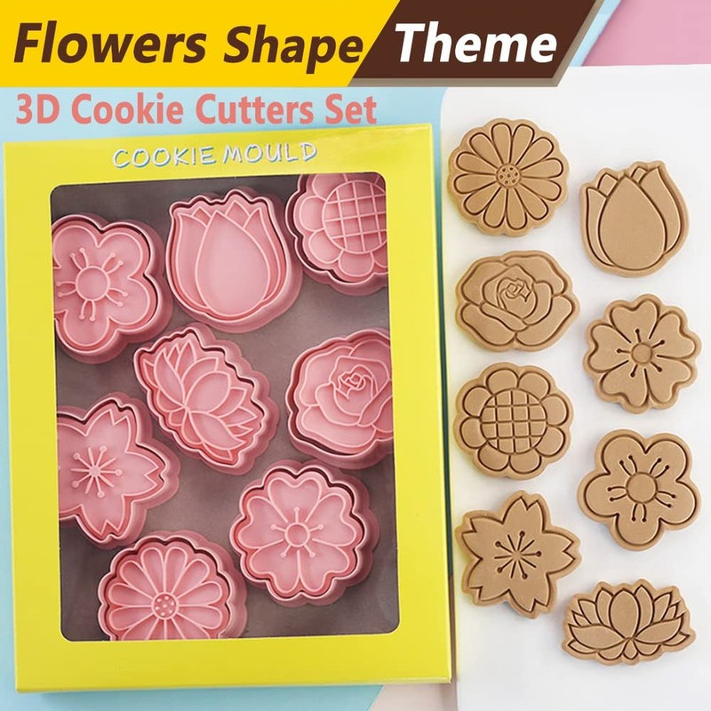 8-Pcs Flowers Cookie Cutters Set 3D Rose, Tulip, Daffodil, Daisy, lily, Orchi... gallery
