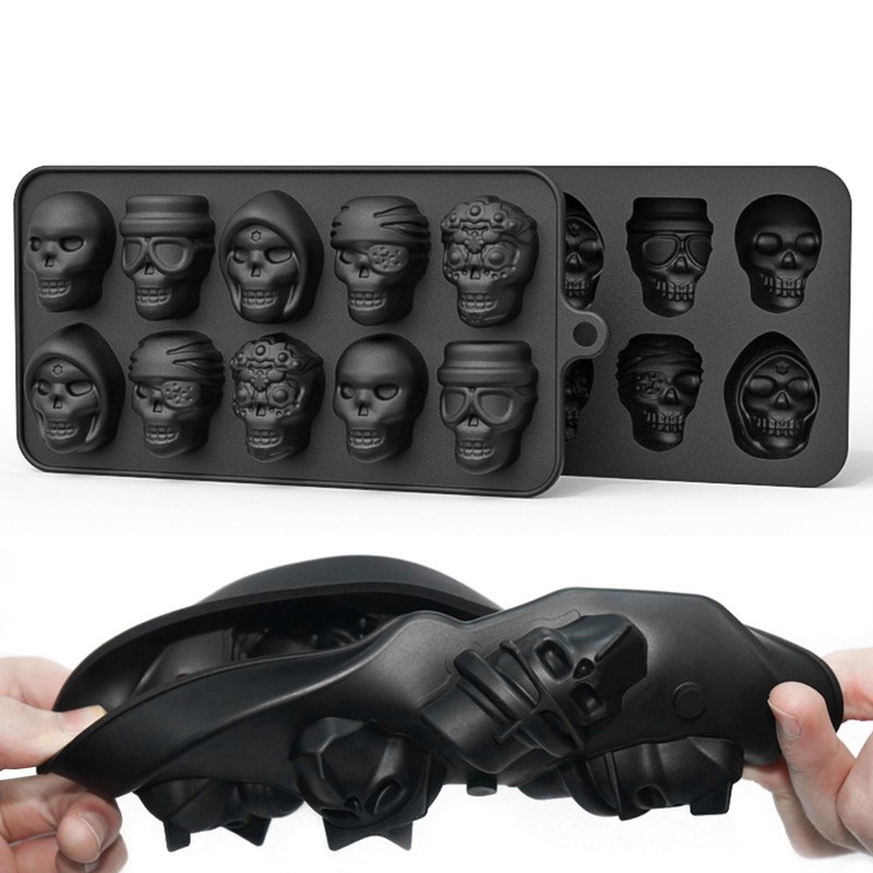 10-Cavity Silicone Skull Mould Fondant Cake Mold Chocolate Candle Skeleton Mold gallery