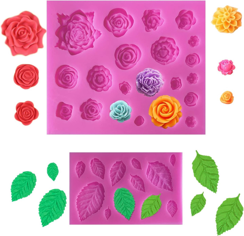 33 Cavity Rose Flowers and Leaves Fondant Candy Silicone Molds For Sugarcraft, C gallery