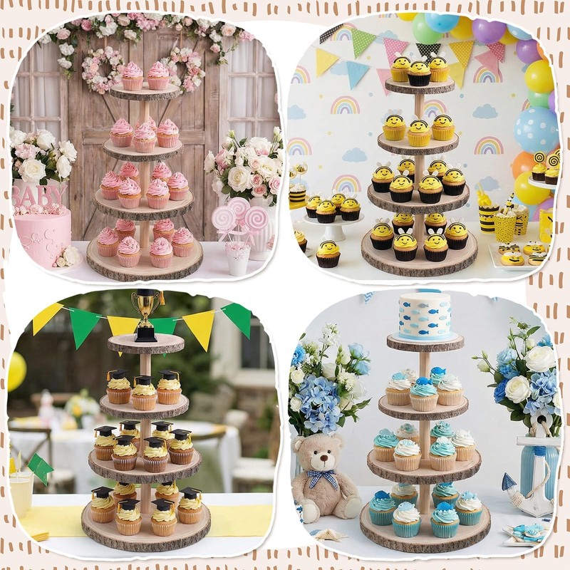 4-Tier Cupcake Stand - Rustic Tiered Dessert Display for Weddings & Parties gallery