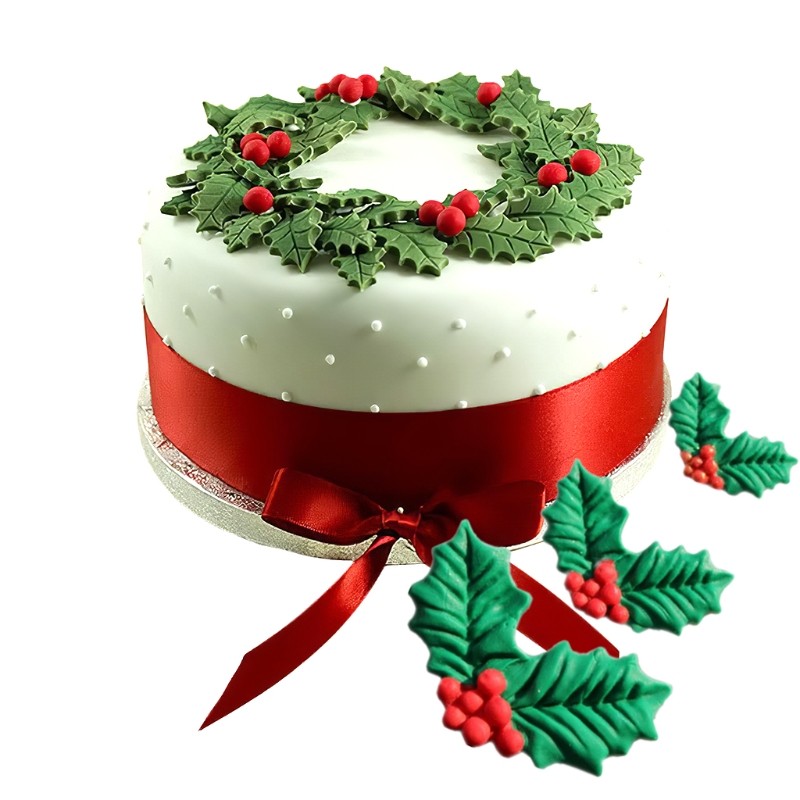 Christmas Holly Leaf Decoration Fondant Cake Silicone Mold Chocolate Candy Molds gallery