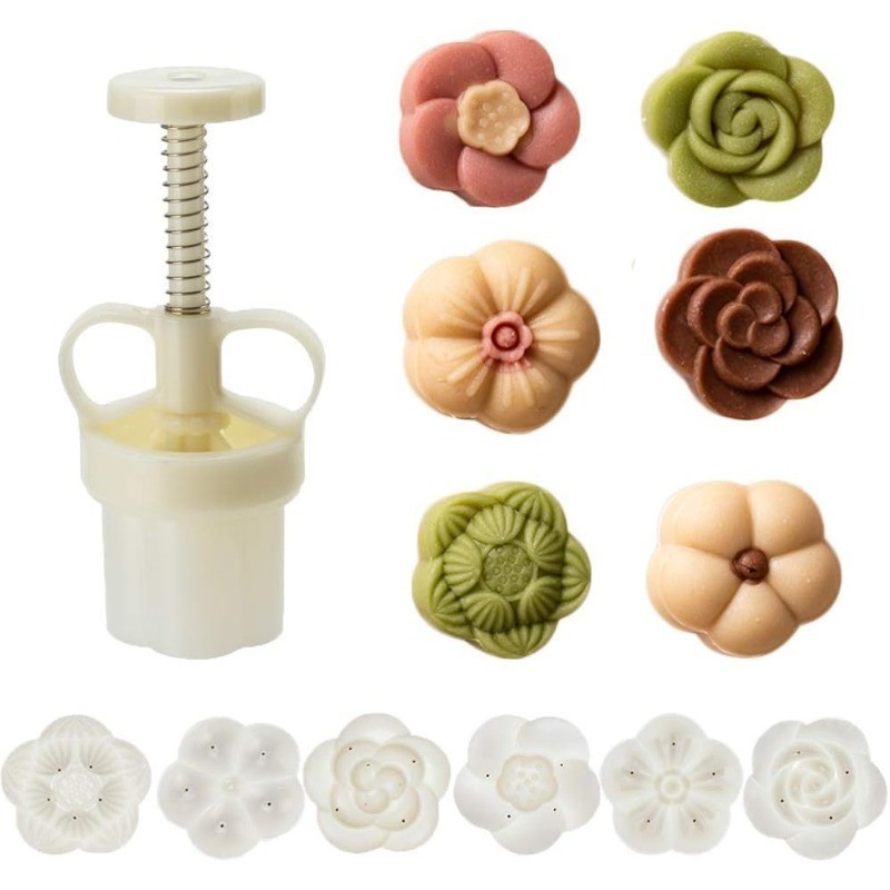 Cookie Stamp 6pc 50g Moon Cake Mold Set Thickness Adjustable Mid Autumn Festival
