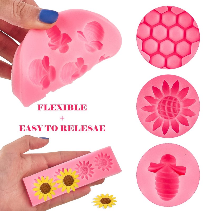 4 Pieces Bumble Bee Silicone Mold Honeycomb Sunflower and Bee Fondant Molds f... gallery