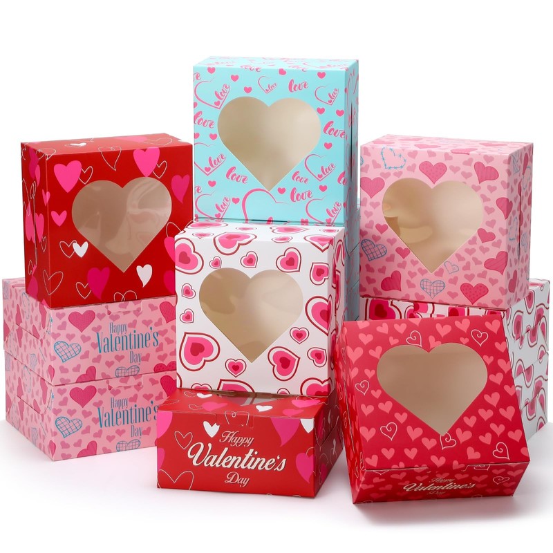 30 Pack Small Valentine’s Day Cookie Boxes, 6x6x3 inches Cupcake Containers V…