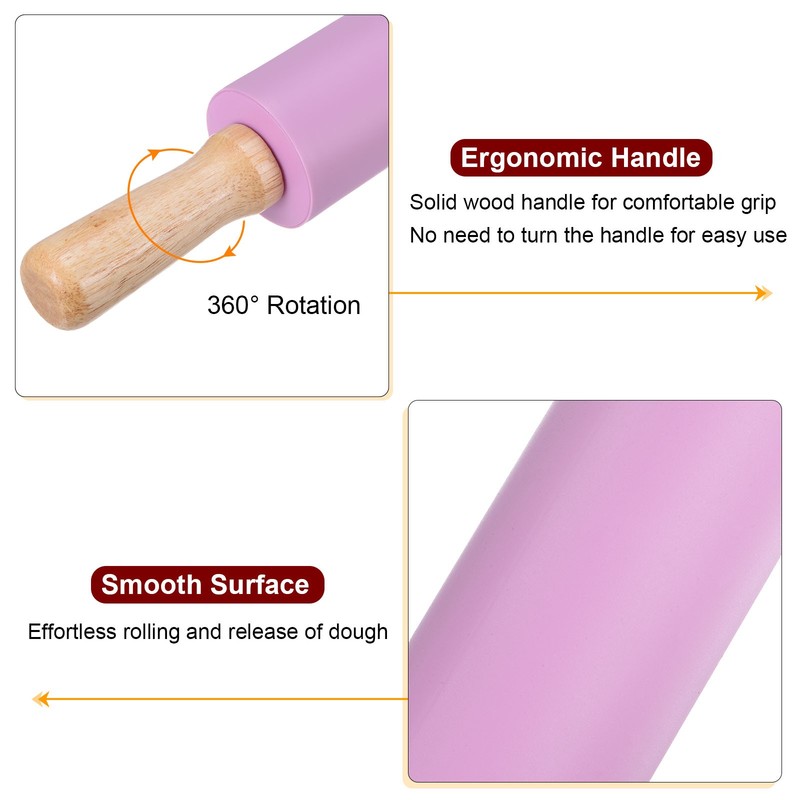 2pcs Silicone Rolling Pins for Baking 38cm x 5.2cm, Purple gallery