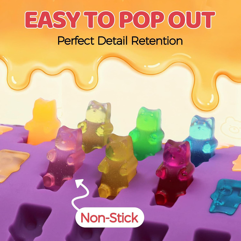 Gummy Molds, 5Pcs Gummy Bear Candy Silicone Molds with 2 Droppers & 1 Brush | No gallery
