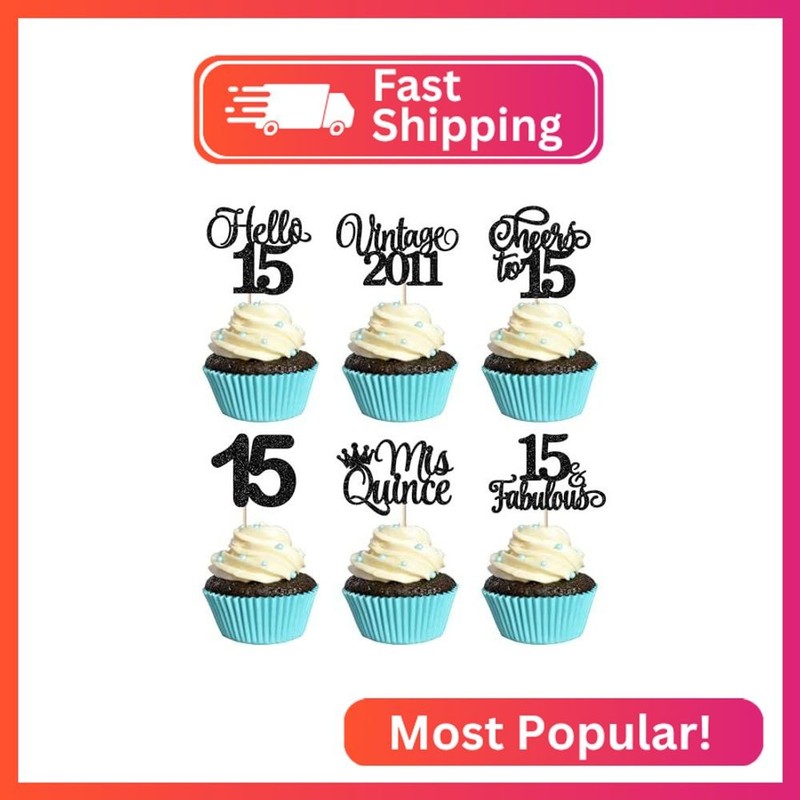 Rsstarxi 24 Pack Vintage 2011 Cupcake Toppers Glitter Mis Qunice Fifteen Hello 1
