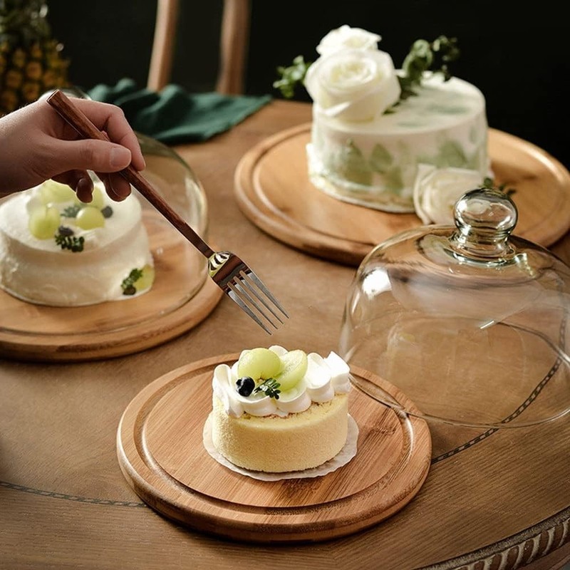 Glass Dessert Dome with Base, Mini Decorative Cake Tray with Glass Dome Cover... gallery