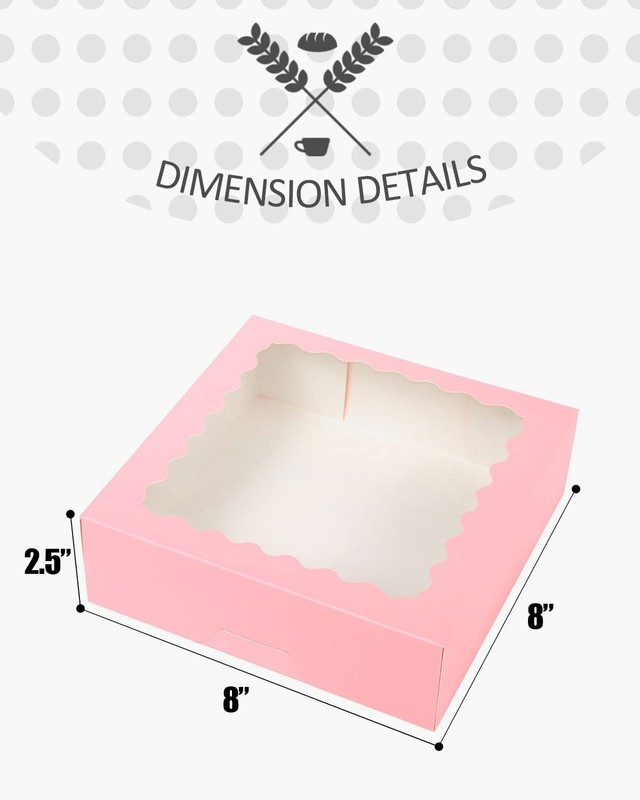 AutoPop Up Pink Bakery Boxes 50 PCS Pastry Box 8x8x2.5 Inch Pie Window gallery