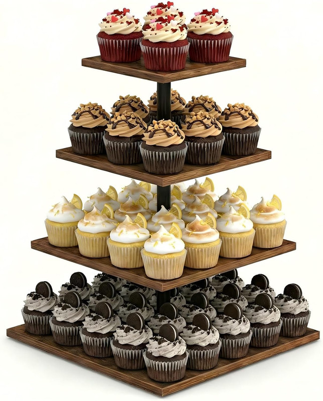 Wooden 4 Tier Cupcake Stand for 50 Cupcakes,Cupcake Holder,Cupcake Tower,Tiered