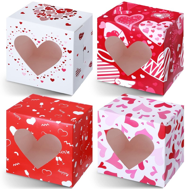16 Pieces Large Valentine’s Day Cookie Boxes with Windows 6 x 6 x 4 Inch Vale…