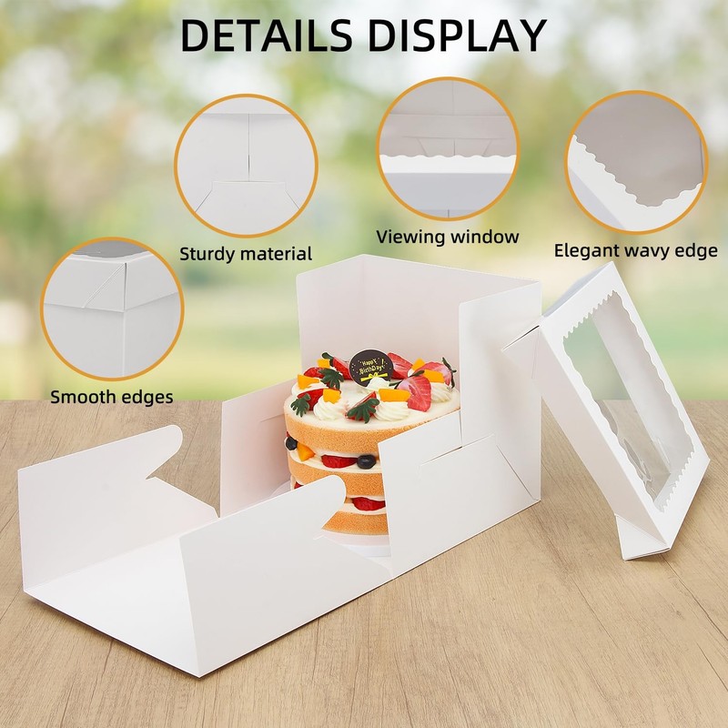 White Cardstock Square Cake Boxes Window Multi Layer Bakery Box 8x8x8 In 10P gallery