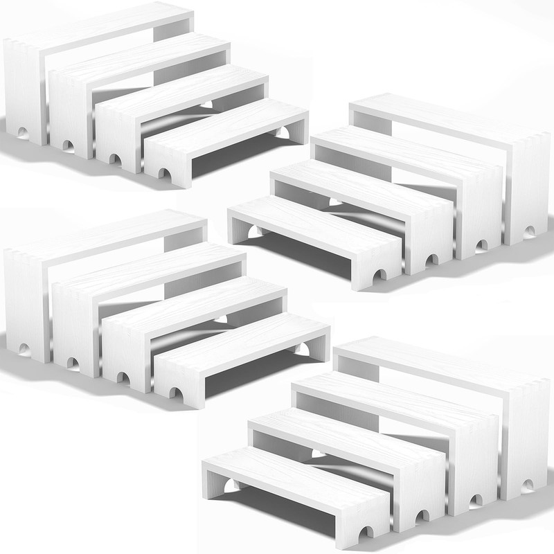 4 Set White Wood Tiered Riser Display Stands for Vendor Events,Stackable Wood…