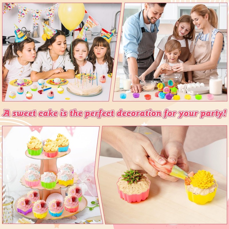 R HORSE 42 Pack Silicone Molds Cupcake 2 Inch Mini Size Multi Flower-Shaped B... gallery