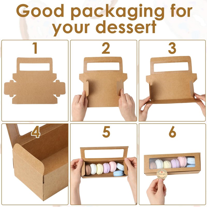 100 Pcs Brown Macaron Boxes with Window, Bakery Boxes with Stickers, Cookie gallery