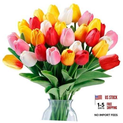 Fake Tulips Artificial Flowers Real Touch PU Faux Flowers Tulip 15 Pcs Mixed 1