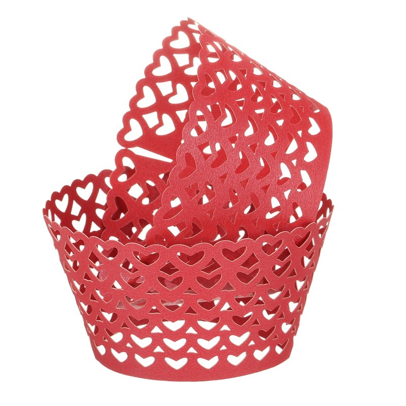 50 Pcs Cupcake Wrappers for Decoration Gloss Red (Heart, Pearlescent Paper)