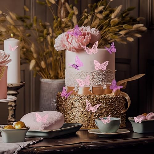 48 Pcs Butterfly Decorations, 4 Styles 3 Sizes, Wall Decor, 3D Pink and Purple gallery