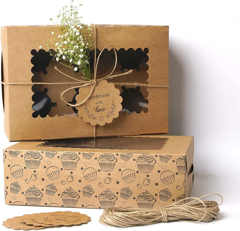 20-Pack Brown Cupcake Boxes with Insert Trays, Tags and Twine | Food Grade Kraft gallery