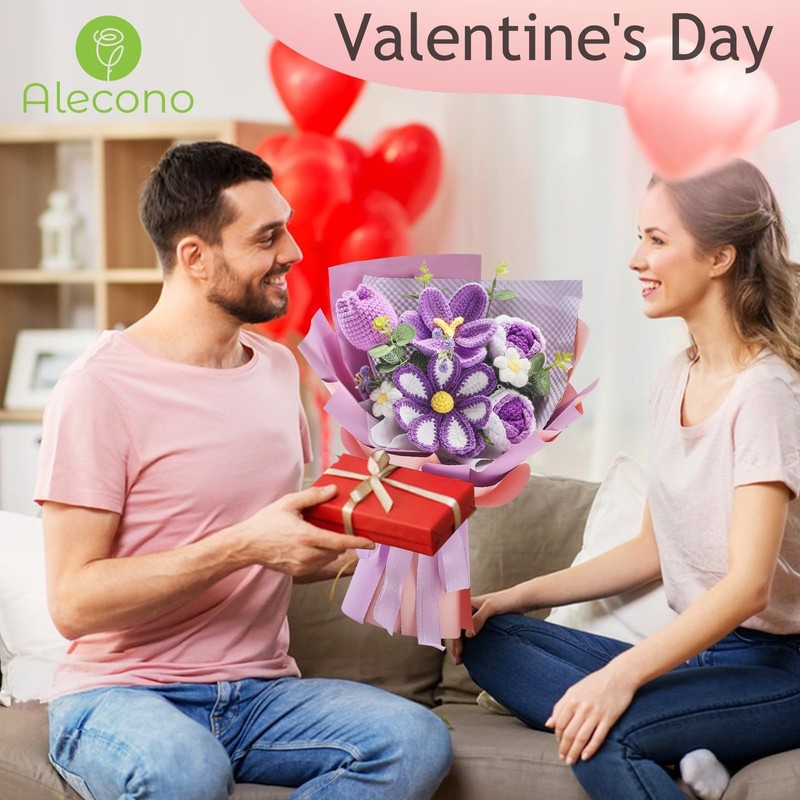 Alecono Crochet Flower Bouquet Purple Knitted Flowers Crochet Tulip Galsang gallery