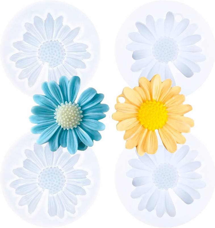 4PCS Daisy Silicone Mold, 3D Flower Jelly Chocolate Candle Decoration Mold, DIY