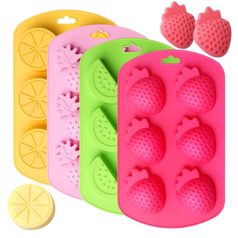 4-Pack Fruit Silicone Molds Set – Watermelon Strawberry/Lemon Pineapple Shape…