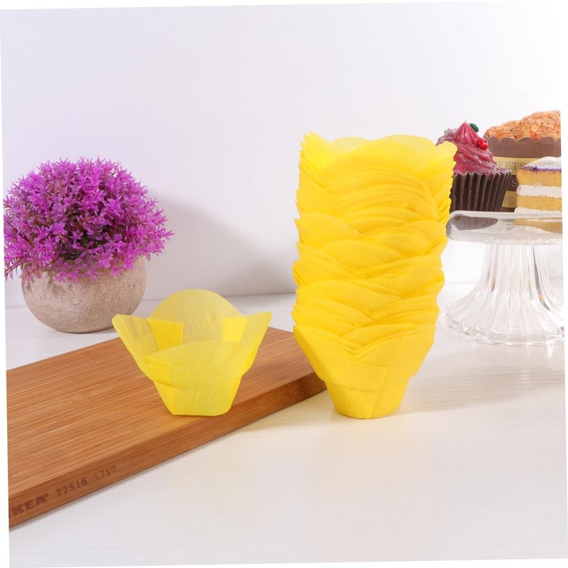 100 PCS Yellow Lotus Cupcake Wrappers Paper Muffin Liners OilProof 2.95 Inch gallery