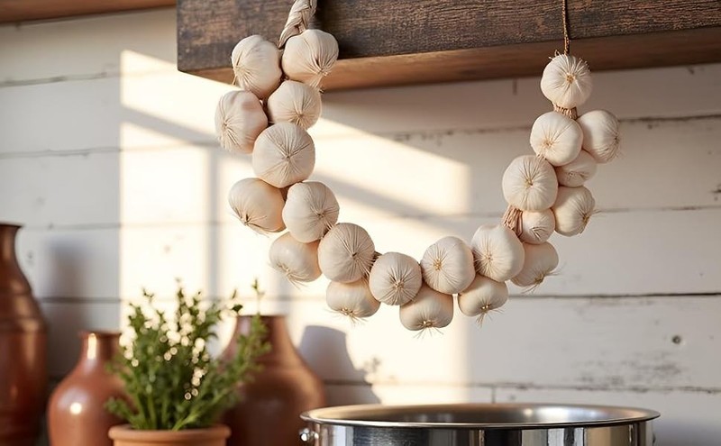 Artificial Garlic String - Lifelike Vetable Decor for Kitchen Display gallery